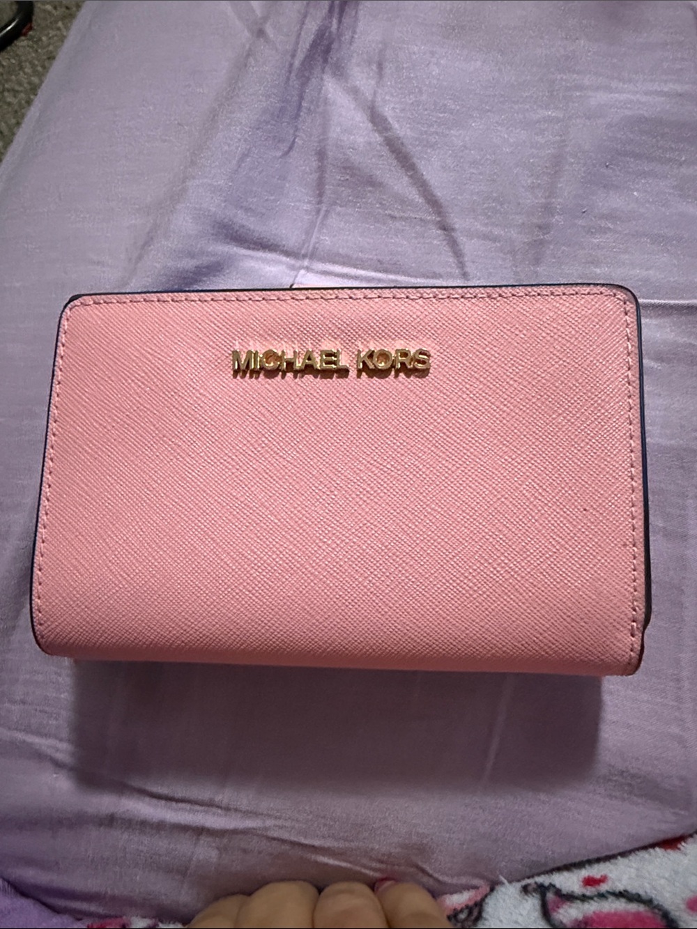 Michael Kors Pink Saffiano Compact Wallet with Gold Logo